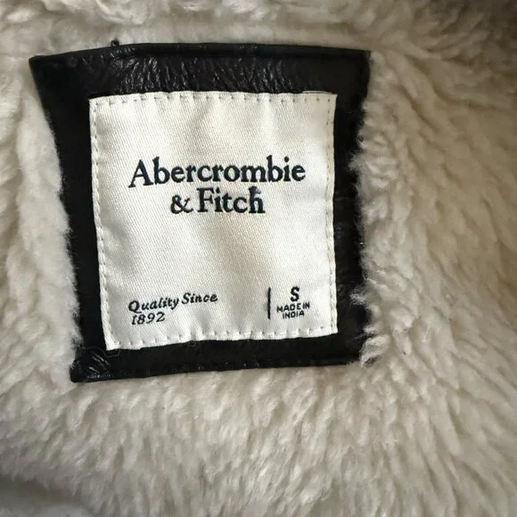 Abercrombie & Fitch Womens Black Vegan Leather Sherpa-Lined Aviator Jacket Size - Picture 6 of 7